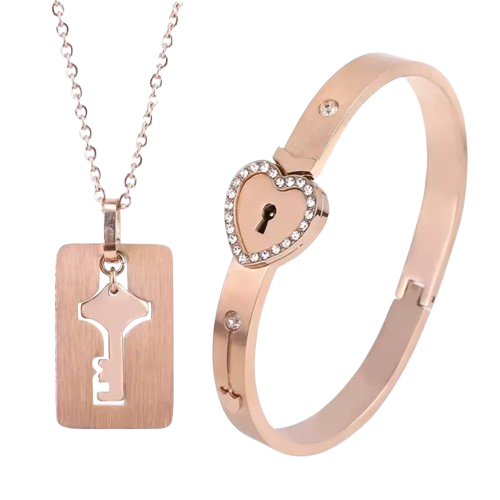 Set de Pareja - Collar Llave y Brazalete Corazón