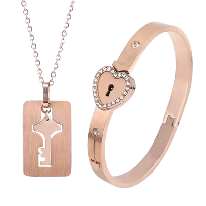 Set de Pareja - Collar Llave y Brazalete Corazón